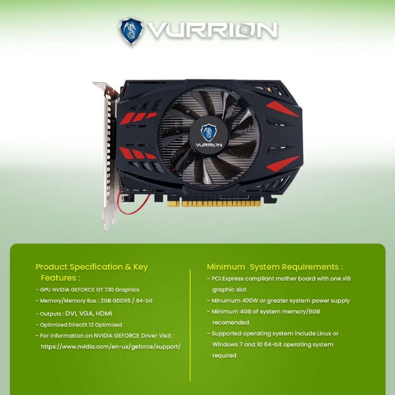 VGA AGS VURRION NVIDIA GT730 2GB DDR5 64bit REAL CAPACITY