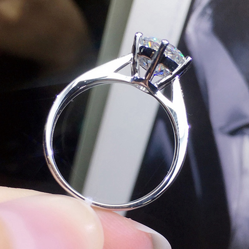 Cincin Cubic Zirconia 6 Cakar Bentuk Bulat Untuk Wanita