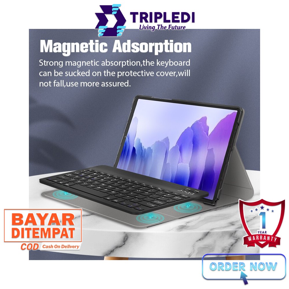 TRIPLEDI Case Keyboard Samsung Galaxy Tab A7 2020 SM-T500 SM-T505 10.4 inch Wireless Bluetooth Removable Magnetic Casing Leather Flip Stand Built-in Protektif Shockproof Folio Book Cover Sarung Pelindung Tablet Android-7
