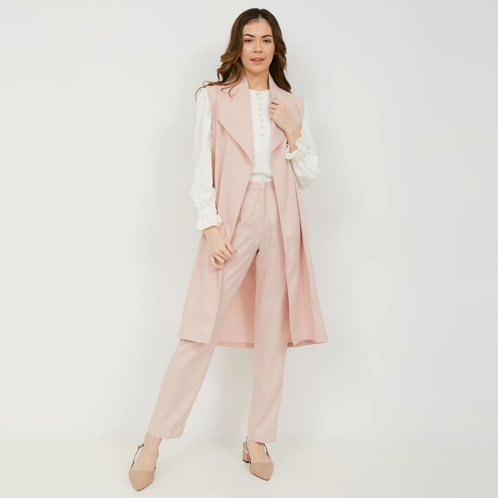 Alyssa Outer Rompi Panjang Wanita Karen Vest Light Peach
