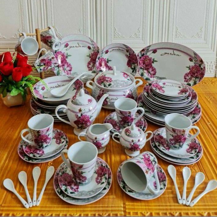 Dinner Set 58 Pcs Perangkat Makan Keramik Motif Fiorenza DS812-58