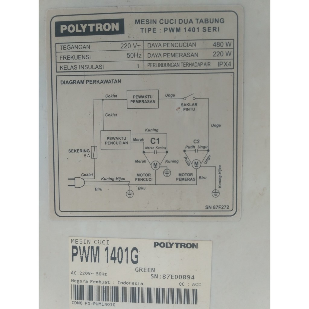 TIMER WASH PENCUCI  MESIN CUCI POLYTRON 2 TABUNG MANUAL  PWM 1401G PWM 1401R