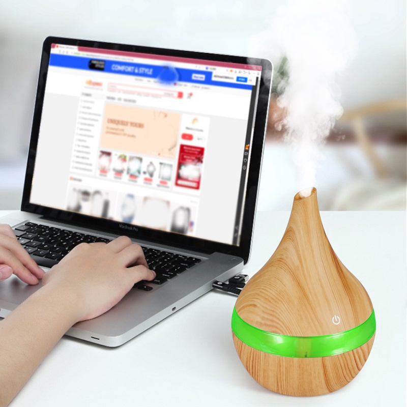 [READY STOK] Humidifier Ultrasonic Air Aromatherapy Wooden Design 7 LED Color 300ml