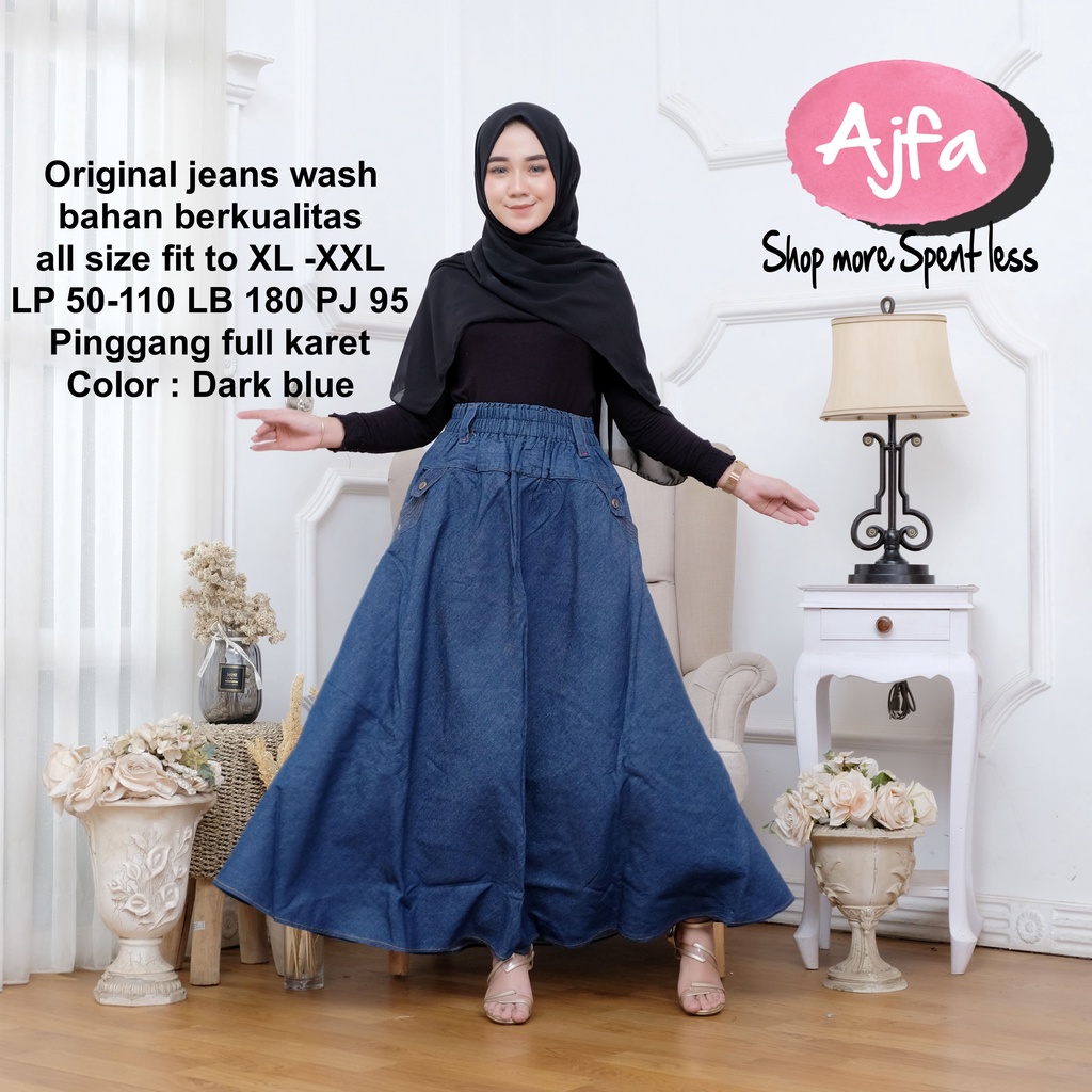 ROK JEANS PAYUNG | ROK KLOK | BIG JUMBO SIZE | KARET MELAR | FLARE SKIRT