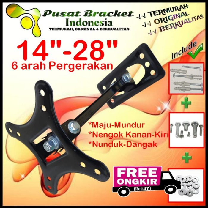 Bracket Tv 24 Monitor Lengan 14&quot; s/d 28&quot; 6arah Fleksible PBI.SWKNM-009