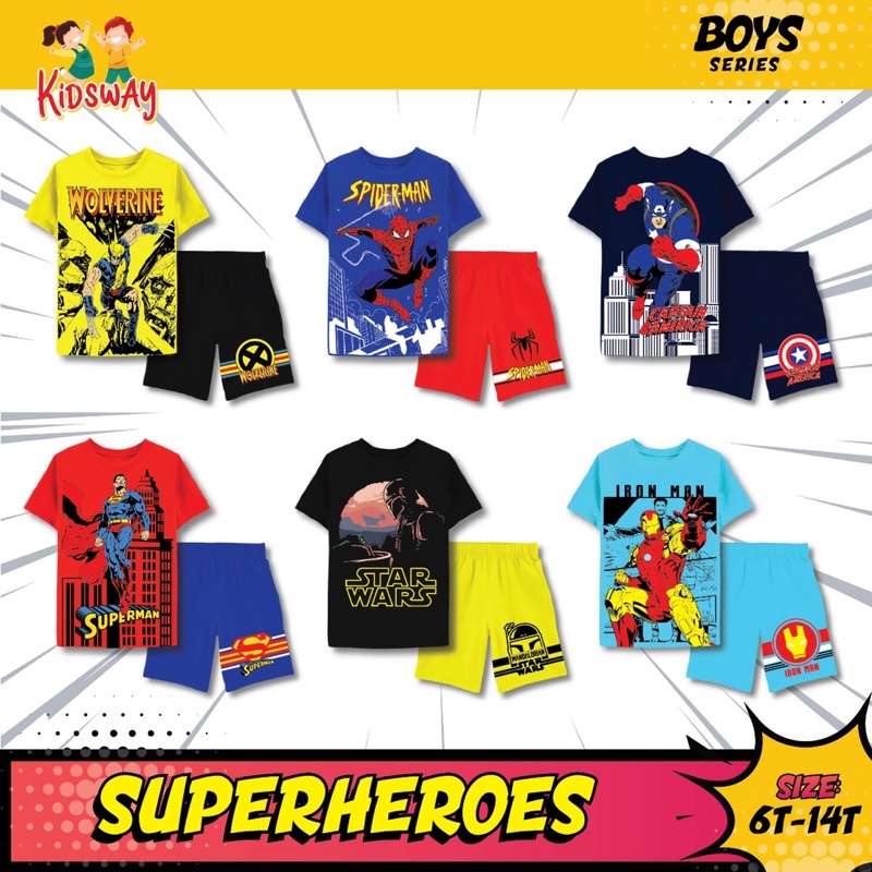 Setelan Kaos Anak Set Superhero Kidsway