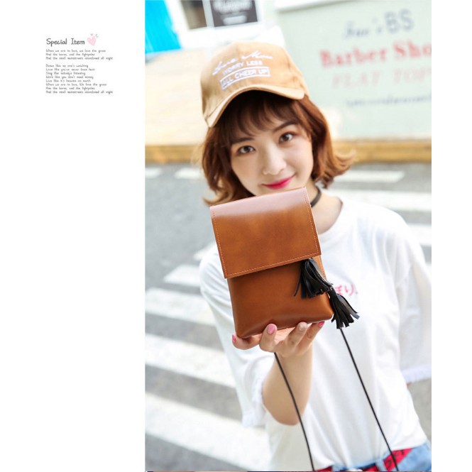 DEJI - Slingbag Persegi Panjang Kulit PU / Tas HP / Tas Wanita / TasSlempang / Import Batam