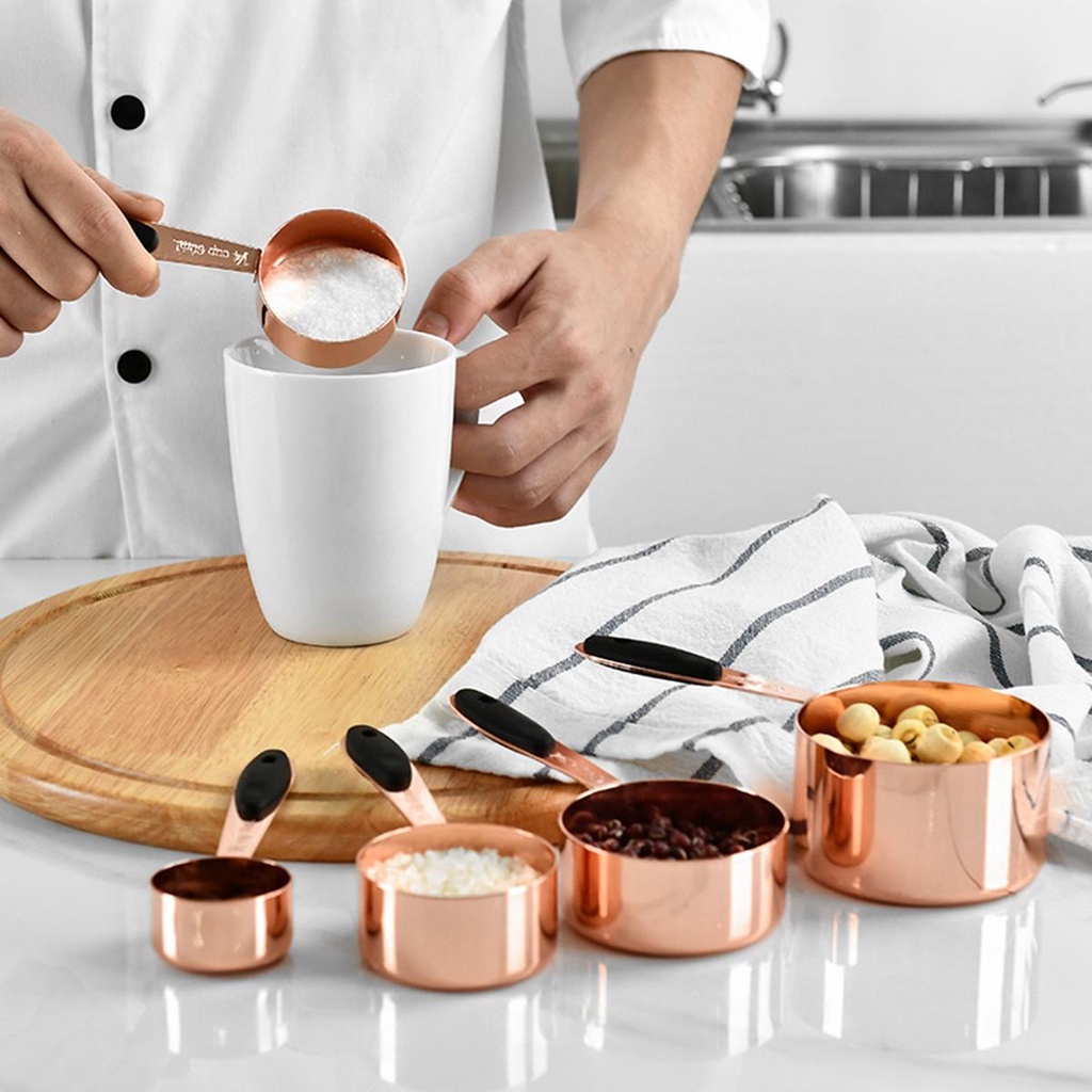 [Elegan] Sendok Takar Set 5Pcs Kopi Stainless Steel Heavy Duty Rose Gold Sugar Scoop