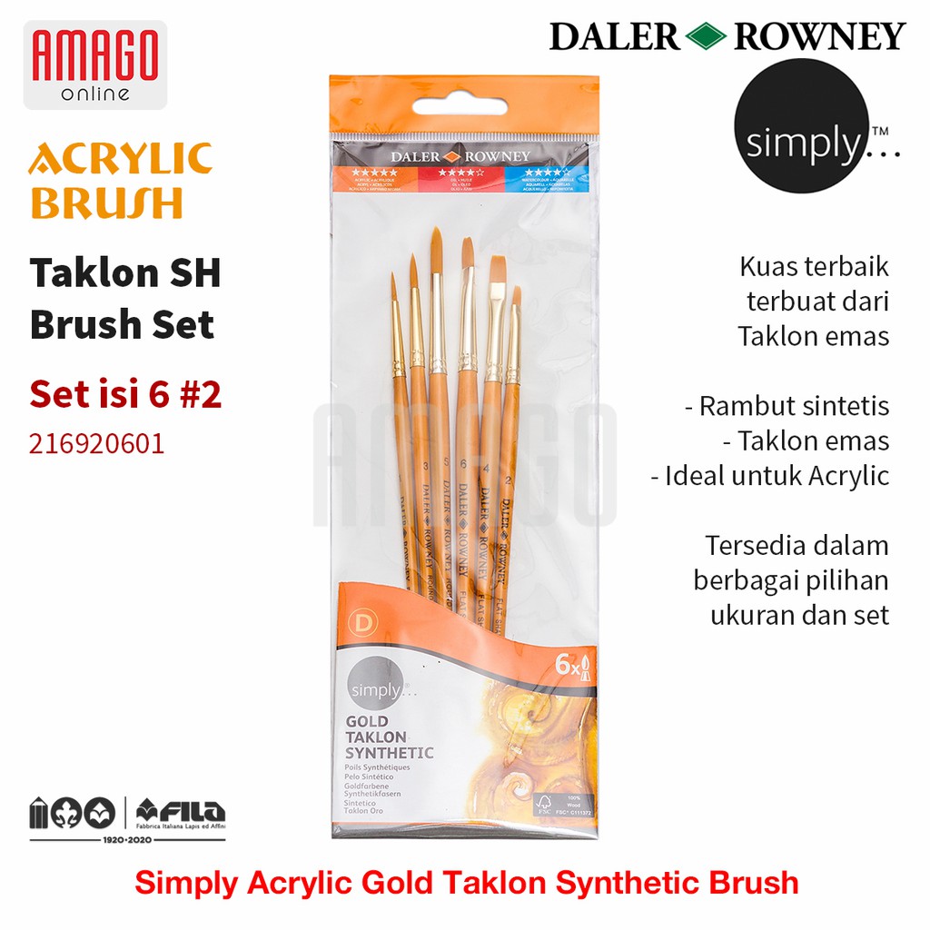 

DALER-ROWNEY Simply Acrylic Gold Taklon Brush Set 6 pcs #2 - 216920601