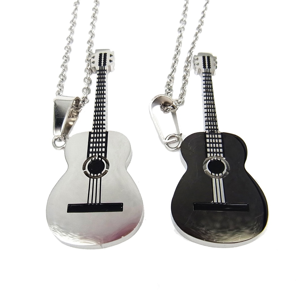 Hu Hu Hu Hu Hu Alat Bantu Pasang Kacamata♡ Kalung Liontin Gitar Rock Bahan Stainless Steel Untuk Pria Dan Wanita