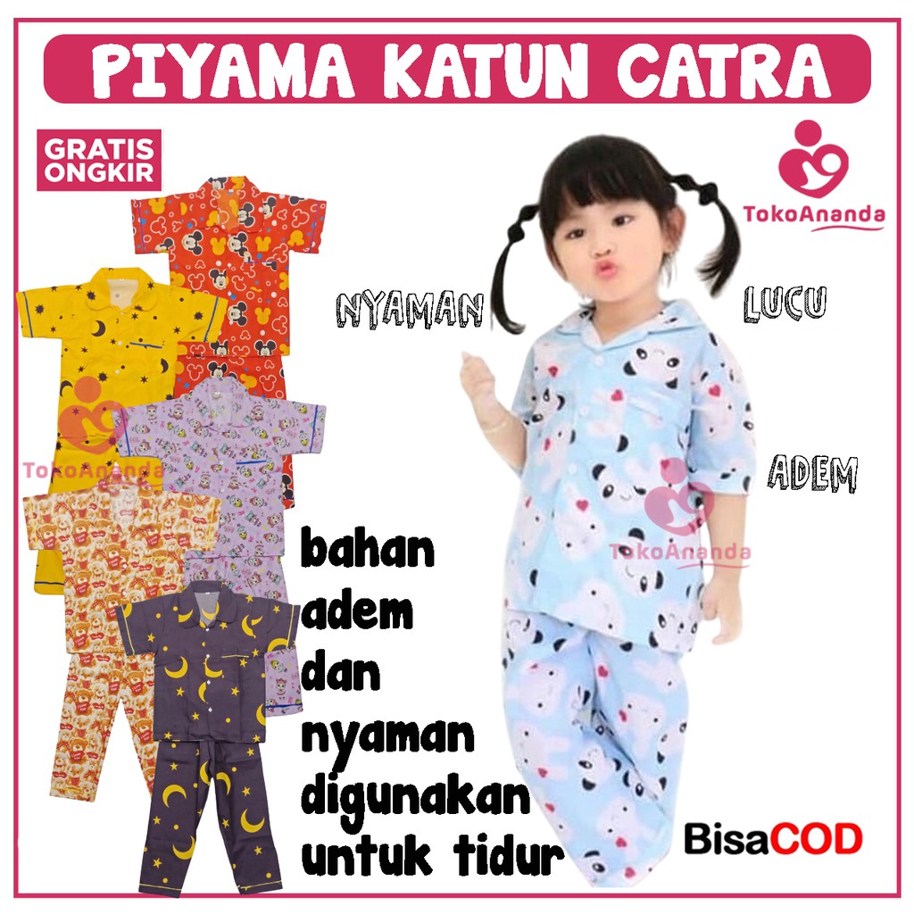 BAJU PIYAMA ANAK / PIYAMA ANAK MOTIF CATUN CATRA / BAJU TIDUR ANAK / PIYAMA ANAK ANAK