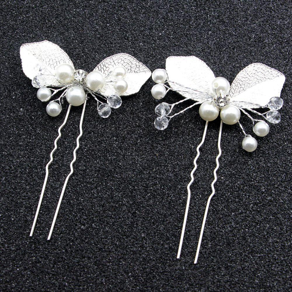 AUGUSTINA Aksesoris Rambut Pengantin Temperamen Retro Pernikahan U Shape Hair Clip Daun Alloy Korea Jepit Rambut