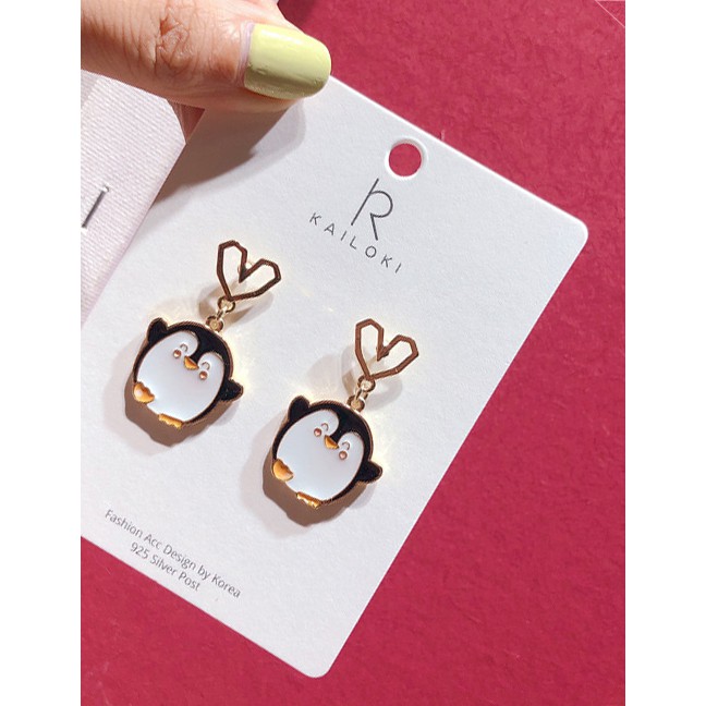 LRC Anting Tusuk Fashion Gold 925 Silver Needle Love Penguin Earrings D06490