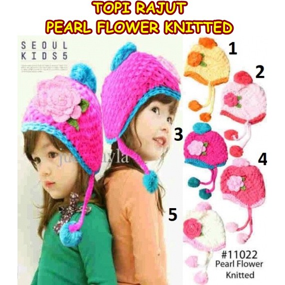 TOPI PEARL FLOWER KNITTED ( TOPI ANAK )