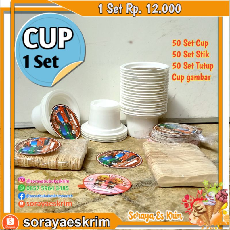 

Cup Es Krim Plastik Polos 50ml ( set cup putih tutup sendok)