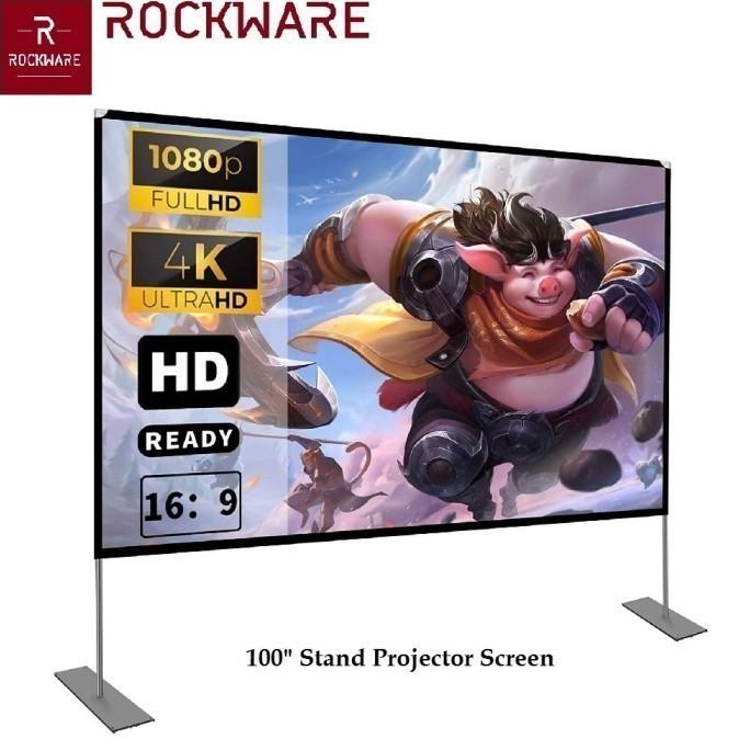 ROCKWARE Stand Projector Screen 100-inch Layar Proyektor Polyester