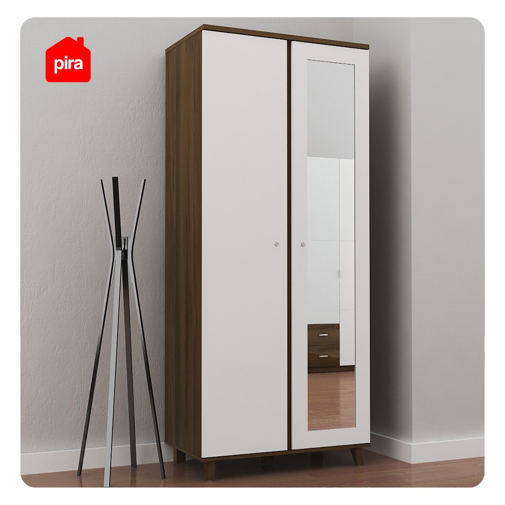 Pira - Oslo WD2 Lemari Pakaian 2 Pintu Kayu gelap - Putih Brown Walnut - White