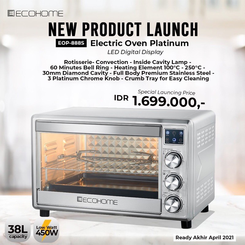 ECOHOME ELECTRIC OVEN PLATINUM EOP-888S/ELEXTRIC OVEN PLATINUM BY ECOHOME/PREMIUM OVEN DIGITAL