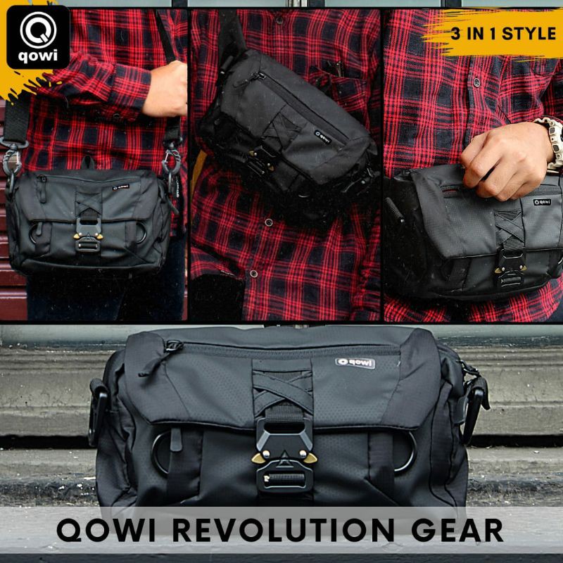 Garansi 1 Tahun Tas Selempang Pria Anti Air Qowi Waistbag Series Cobra 3in1