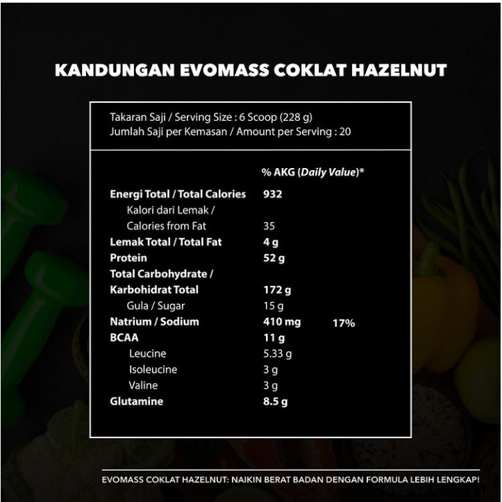 EVO MASS 4,5KG EVOLENE EVOMASS BPOM HALAL COKLAT HAZELNUT SUSU PROTEIN 10LBS 10 LBS 4,5 KILO KG EVOMAS EVO MAS EVOLINE EVOLEN GAIN SURPLUS KALORI PENAMBAH BERAT BADAN BB PRO GAINER (BKN WHEY) BCAA GLUTAMINE VANILA ICE CREAM VANILLA ICE CREAM VANILA