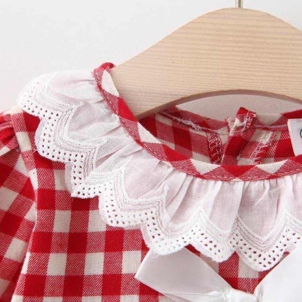 Promo !! Dress anak perempuan import / Dress briana tartan cutie mote ukuran 5 bulan - 1 tahun