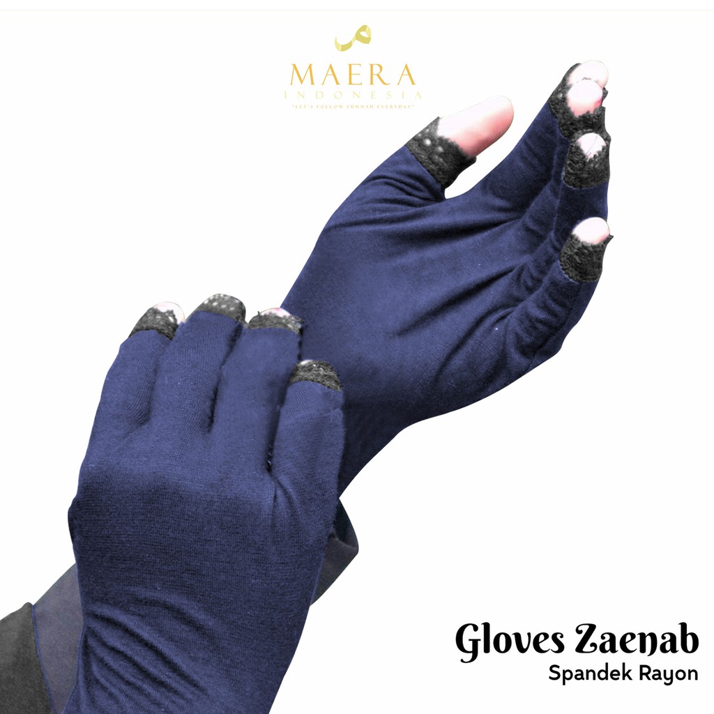 Sarung Tangan Wanita Muslimah Panjang Renda 5 jari Bahan Rayon by Maera