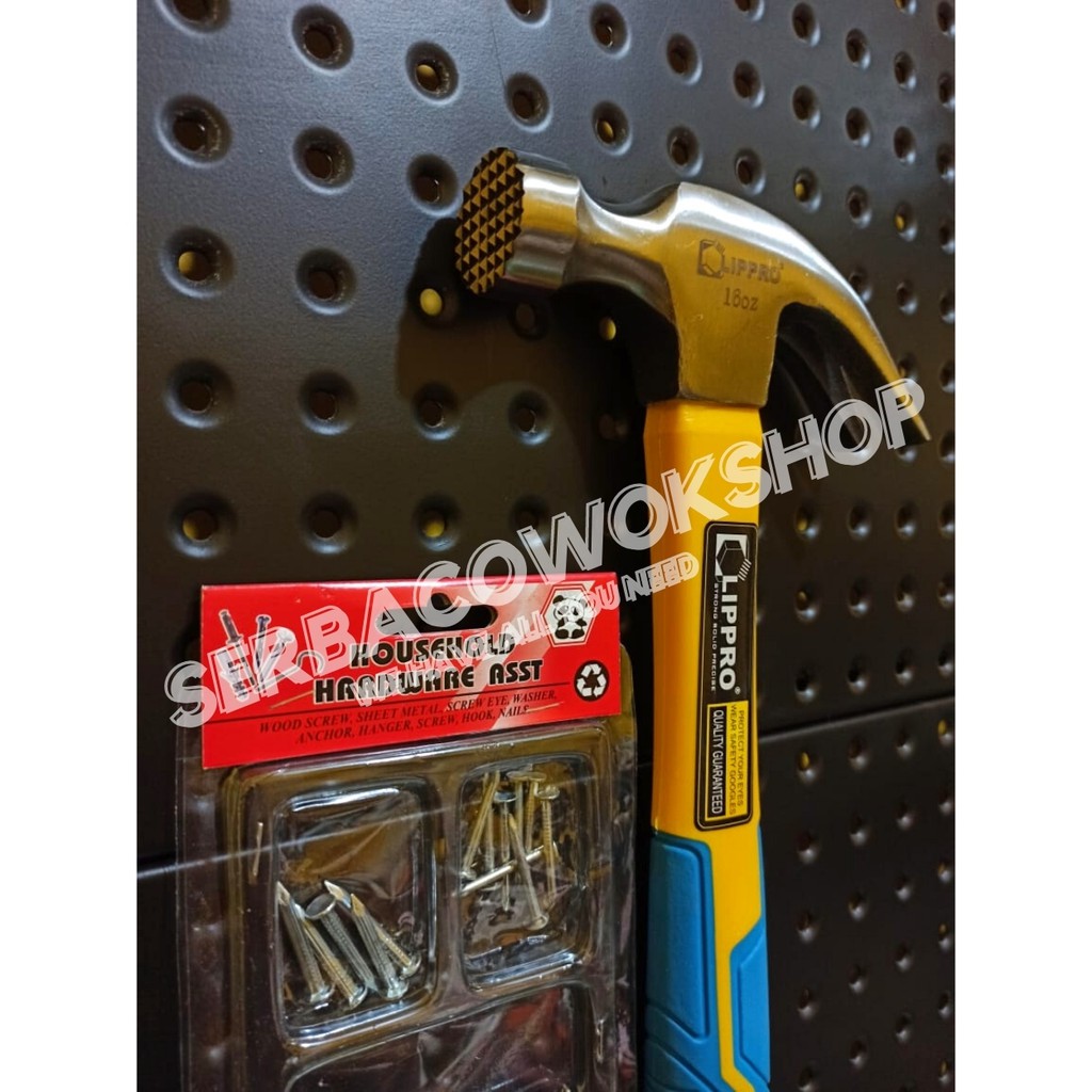 Lippro Palu Kambing 16 Oz Gagang Fiber Claw Hammer Bonus Paku Beton Set Termurah Berkualitas