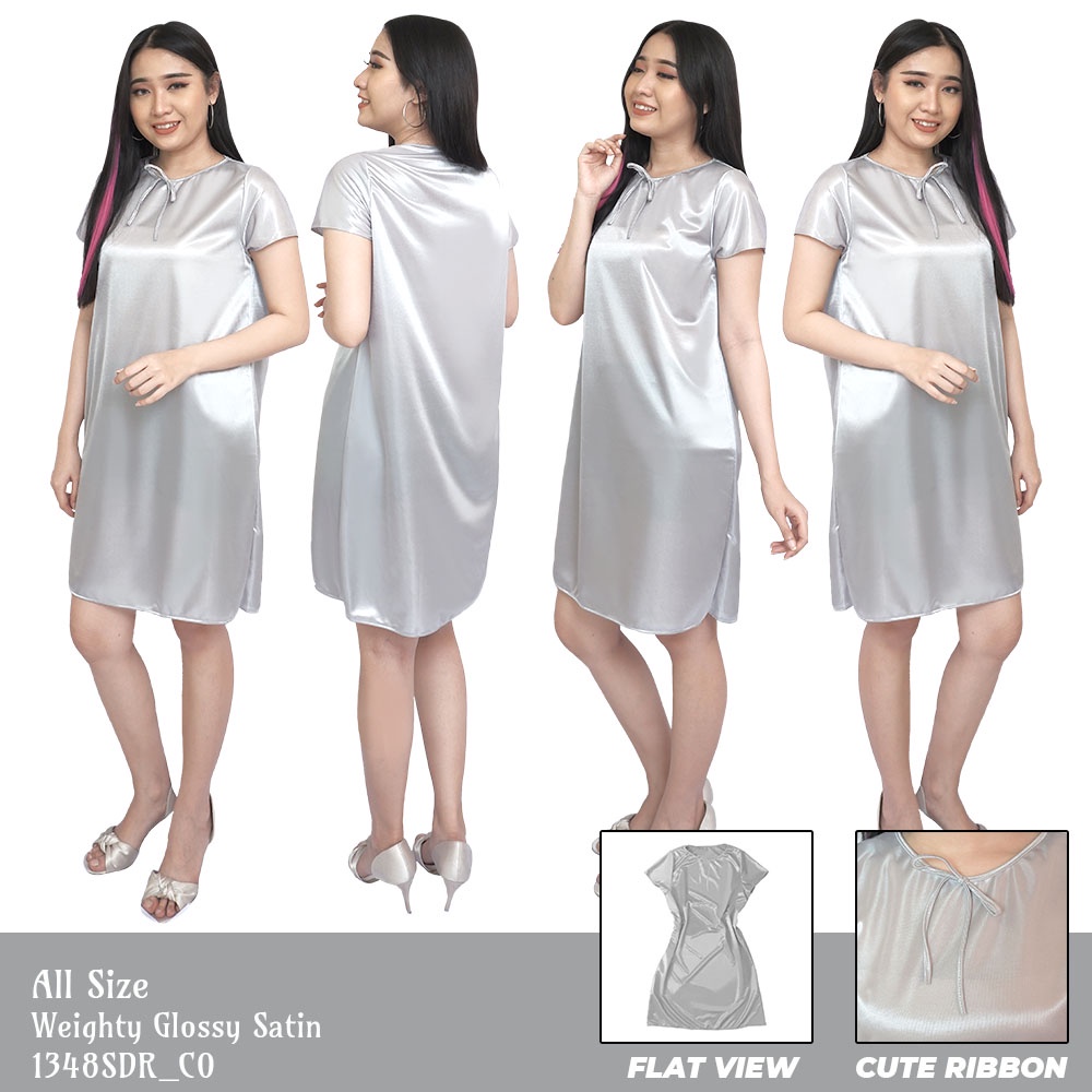 FOLVA daster rumah baju tidur bahan satin 1439SDR silver all size