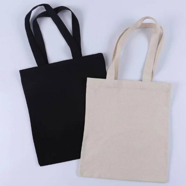 TERMURAH Tote bag kanvas Hitam dan brokenwhite  polos 27x37 polos