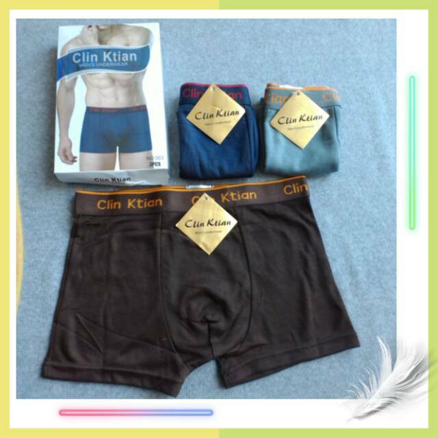 3 Pcs Celana Boxer Pria Clin Ktian - CD Boxer - Celana Dalam Laki Laki - Celana Pendek - Sguna 3 Pcs