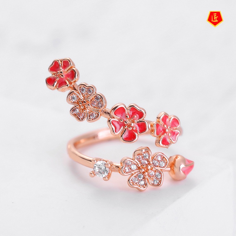 [Ready Stock]Advanced Design Full Diamond Flower Ring 18K Rose Gold