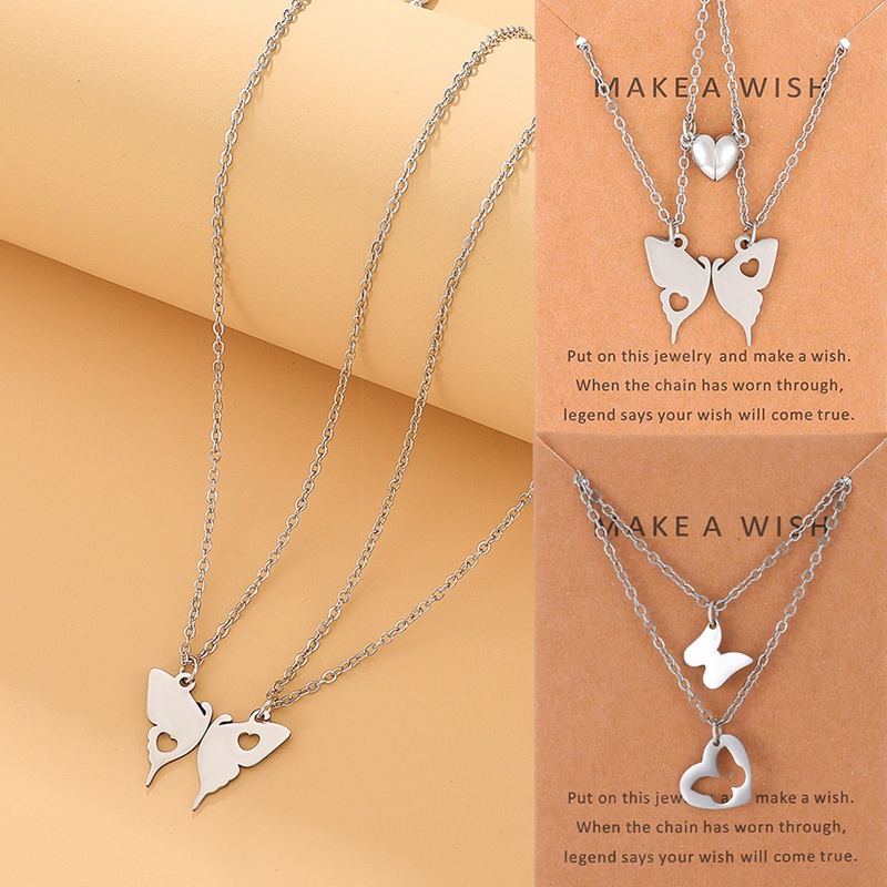 Kalung Liontin Butterfly Heart Bahan Stainless Steel Untuk Wanita