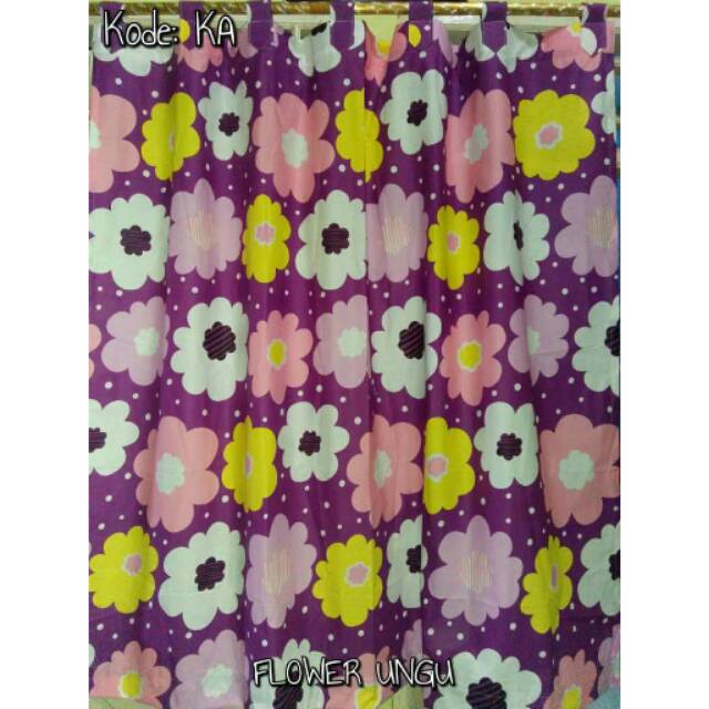 Gorden karakter dewasa motif bunga/gorden katun panca matahari ungu