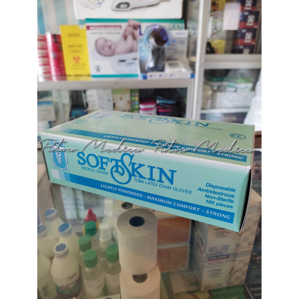 Softskin Medical Handscoon Disposable Powdered - 1 Box / Sarung Tangan Karet Latex Non Steril