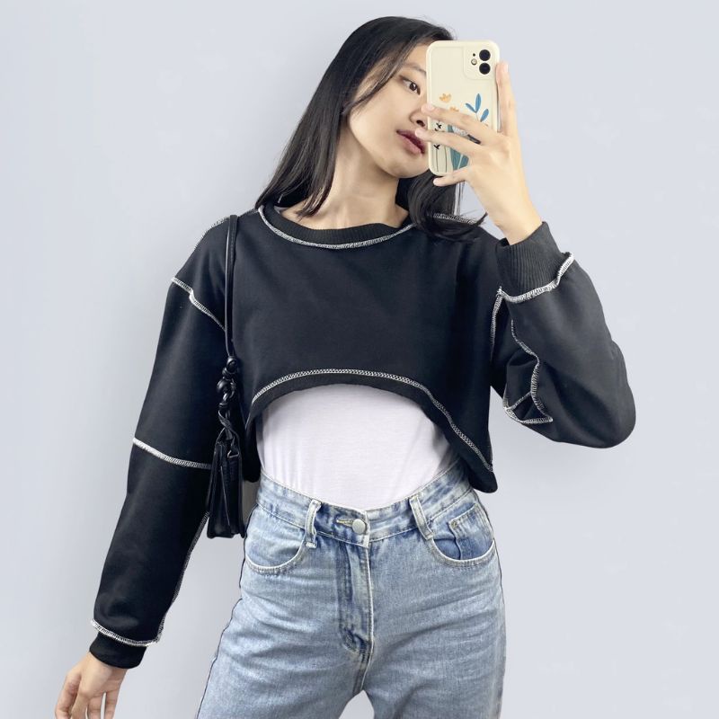 JAKET ERSA CROP SWEATER | sweater wanita