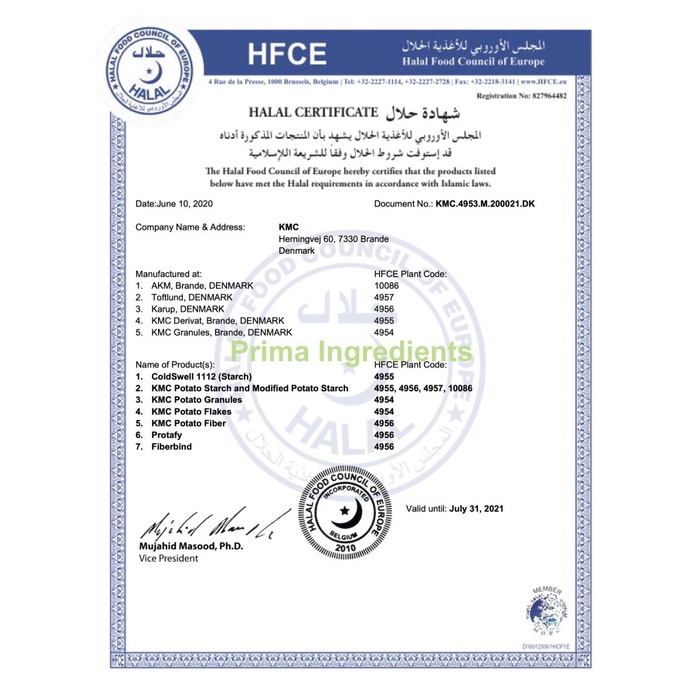 

hbt204tt Potato Starch / Tepung Pati Kentang Ex Belgium - 1 Kg/Pack Da01D100