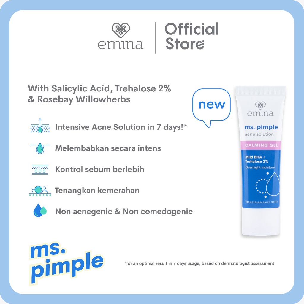 NEW! Emina Ms Pimple Acne Solution Calming Gel 20 ml BISA COD