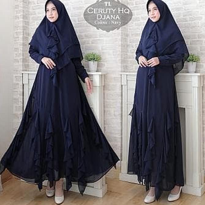 Syari Ceruty Djana Nevy TL Gamis Wanita Ceruty Biru Dongker