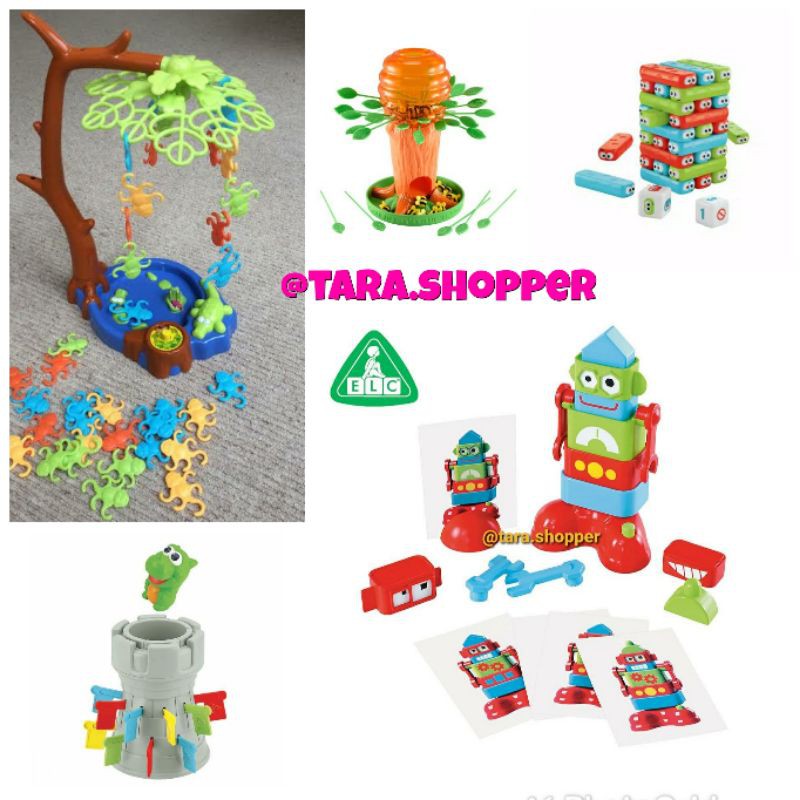 ELC Games Bugs building Jenga / honey bee tree / pop up dragon / rockin robot