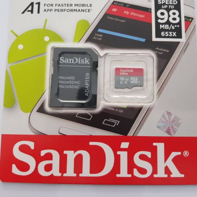 MEMORY MICROSD MICRO SD SANDISK 16GB CLASS 10 ULTRA ORIGINAL RESMI