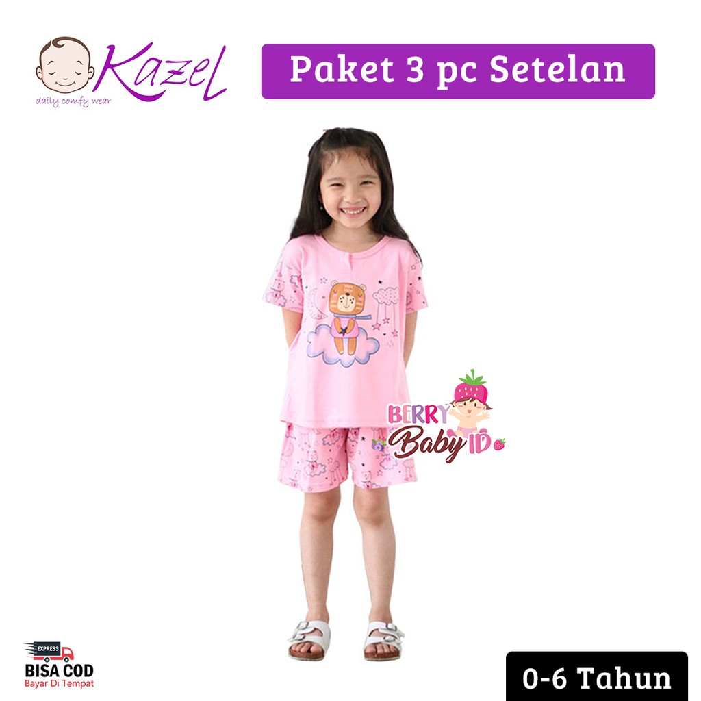 Kazel Set 3 pcs Setelan Pendek Bayi Anak Girl Swan 0-6 Tahun KZL003 Berry Mart