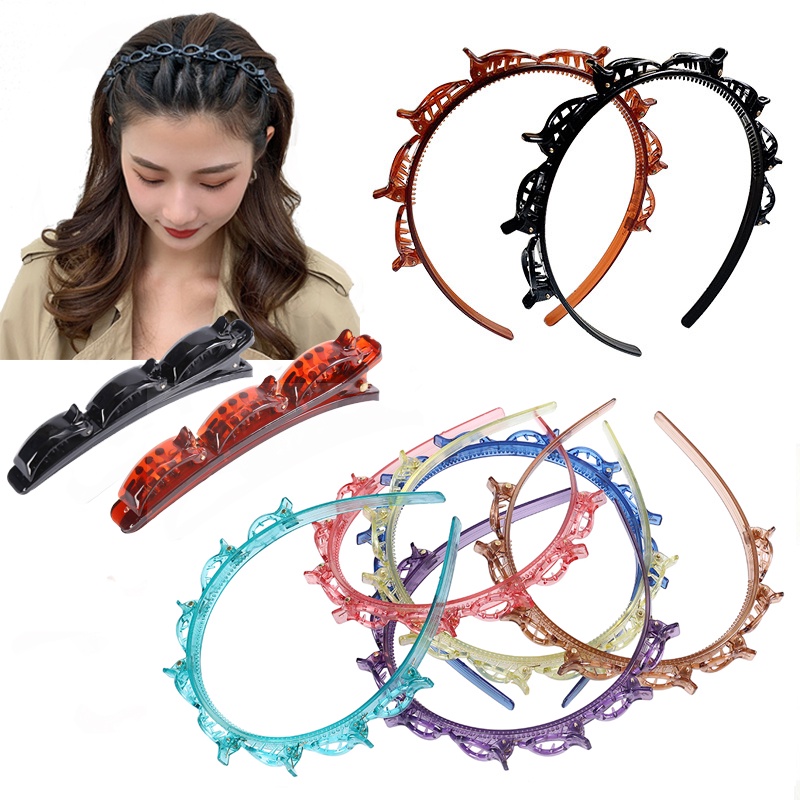 Korean Hollow Braided Headband with Clip Fashion Simple Hair Clip Face Wash Hair Band for Women Hair Accessories