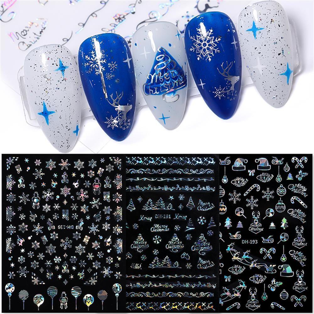 R-flower Nail Art Stiker Natal Snowflake Hologram Manicure Decor