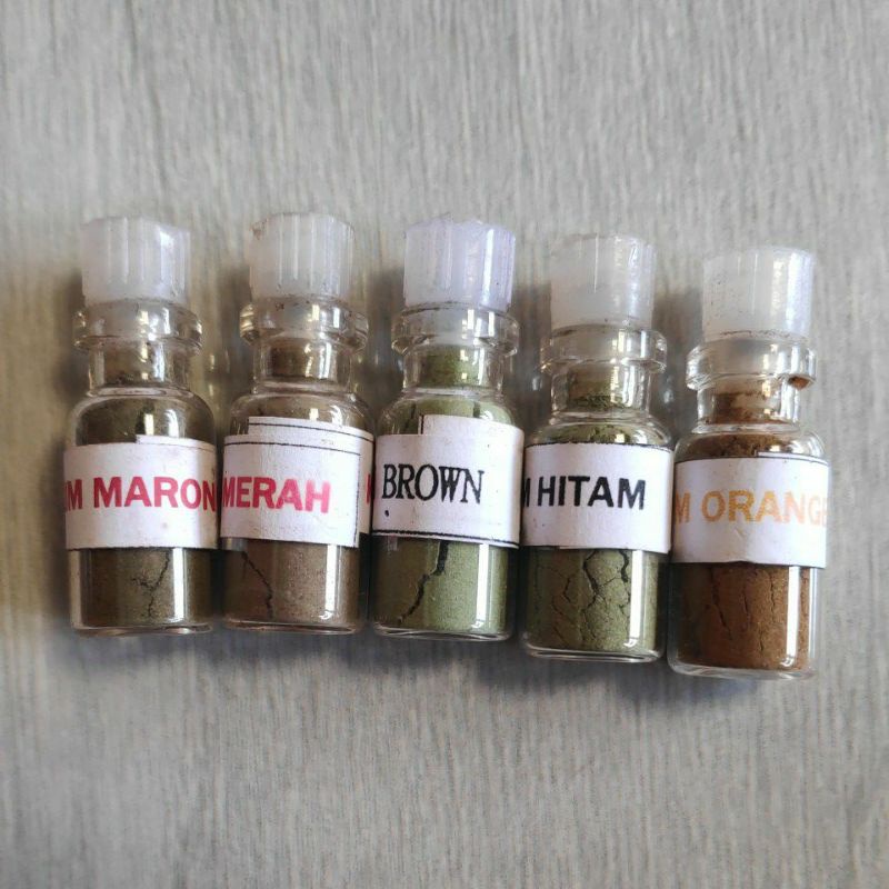 Kutek Kuku Muslimah 3 PCS Botol Kecil Bubuk Pacar Henna Pewarna Merah Maron Red Hitam Brown Orange