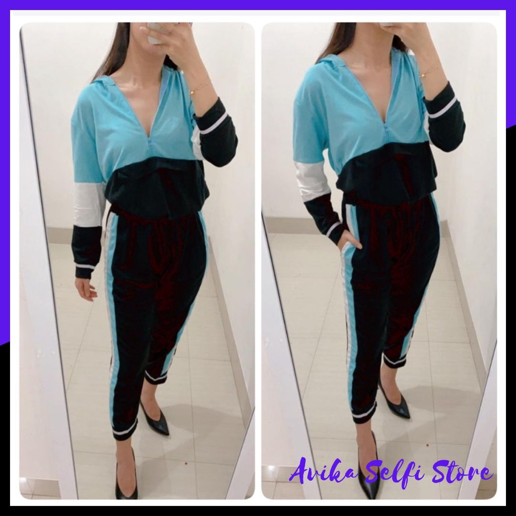 Baju Set Jacket Hoodie Joyce Celana Panjang Training Olahraga Joging Santai Kasual Wanita Dewasa Pol