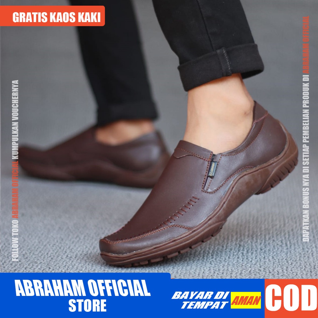 ABRHM VERDIC Sepatu Slip On Pria Kulit Asli Sepatu Pria Casual Pantofel KerjaSepatu Kasual Slop Anti Slip Semi Formal Kerja Kuliah Gaya Santai Keren Kekinian Original Murah Terlaris