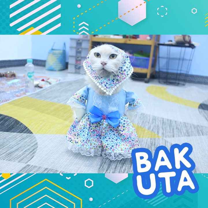 Kostum baju gamis lucu motif Bunga warna biru / baju koko kucing lebaran Terbaru size S-XL