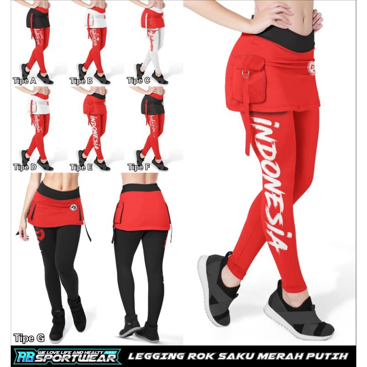 Celana Legging Rok saku/kantong MERAH PUTIH, Leging rok sport olahraga Senam Gym Yoga tebal & terbar
