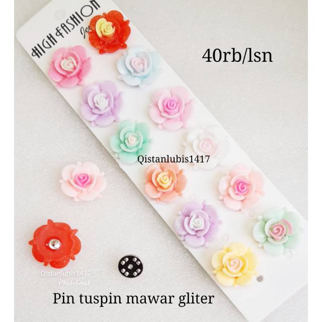 Pin bros mawar gliter