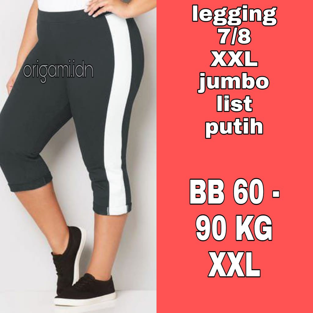 Celana Legging 3/4 Garis Putih Leging Sport wanita S M L XL JUMBO Lejing Pendek Korea Kekinian